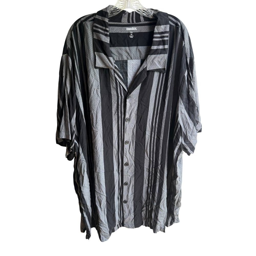King Size Men's 4XL Grey and Black Tony Soprano Style Striped Rayon Button Up